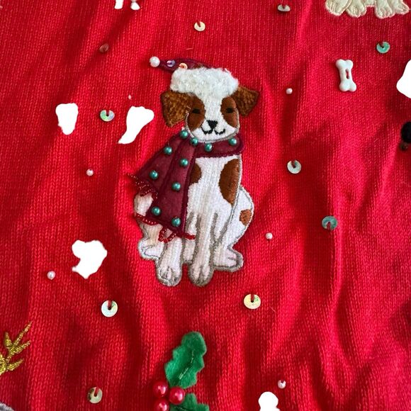 Ladies Christmas Sweater Puppies Dog Pug Golden Poodle Quaker Factory 3X Red - Picture 4 of 14